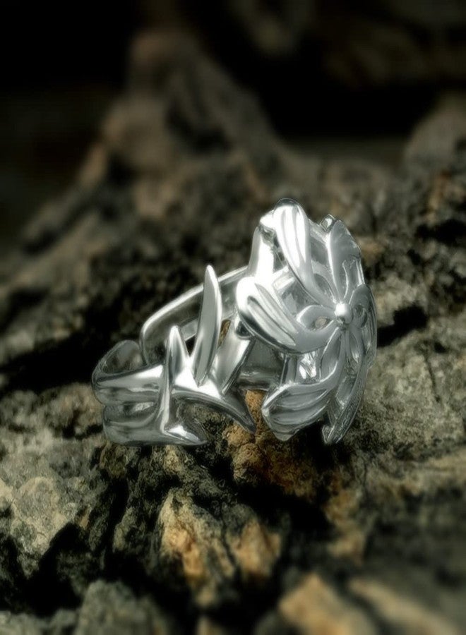 bahamut Elven Queen Galadriel Nenya 925 Sterling Silver Flower Wedding Band Ring for Women Adjustable Open Rings (light silver, Adjustable) - Image 3